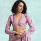 trueBrowns Light Mauve Printed Velvet Blouse | Swadesiicart