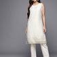 Ahalyaa Women Off White & Gold-Toned Geometric Printed Kurta | Swadesiicart