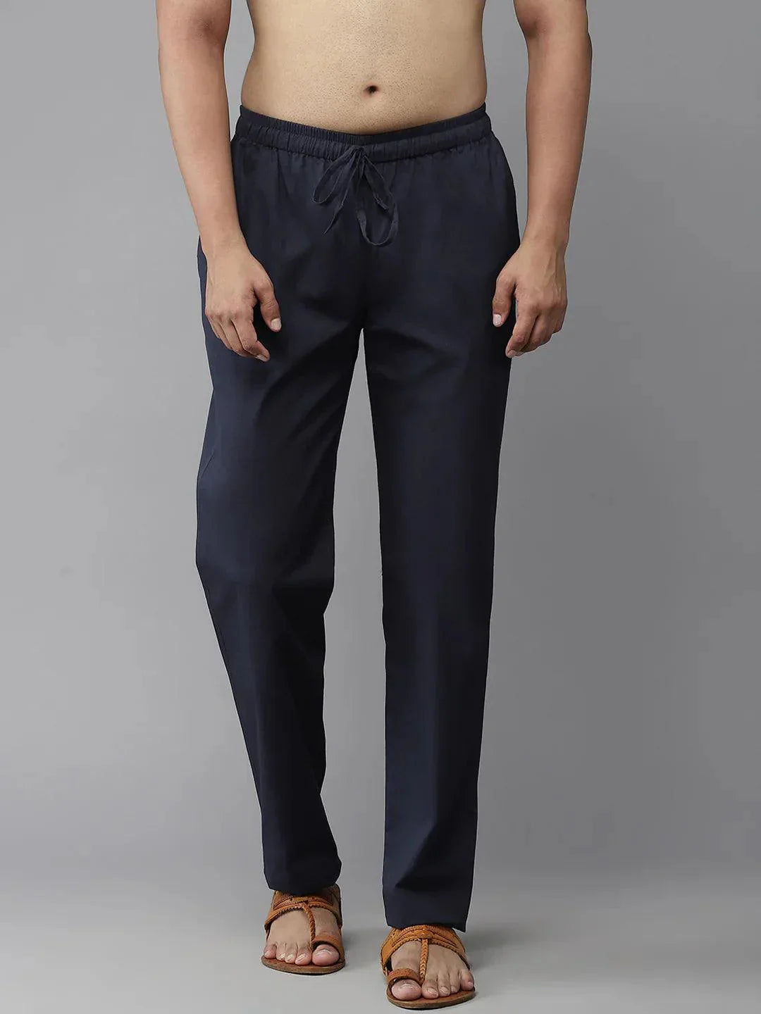 Fabmade Men's Navy Blue Cotton Linen Pyjama | Swadesiicart