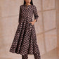 trueBrowns Black Floral Bagru Print Cotton Flared Kurta Pant Set | Swadesiicart