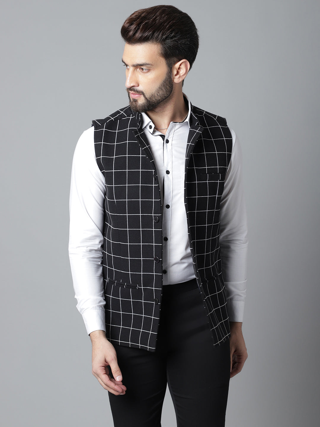 Even Apparels Men's Black Nehru Jacket With Welt Pockets | Swadesiicart