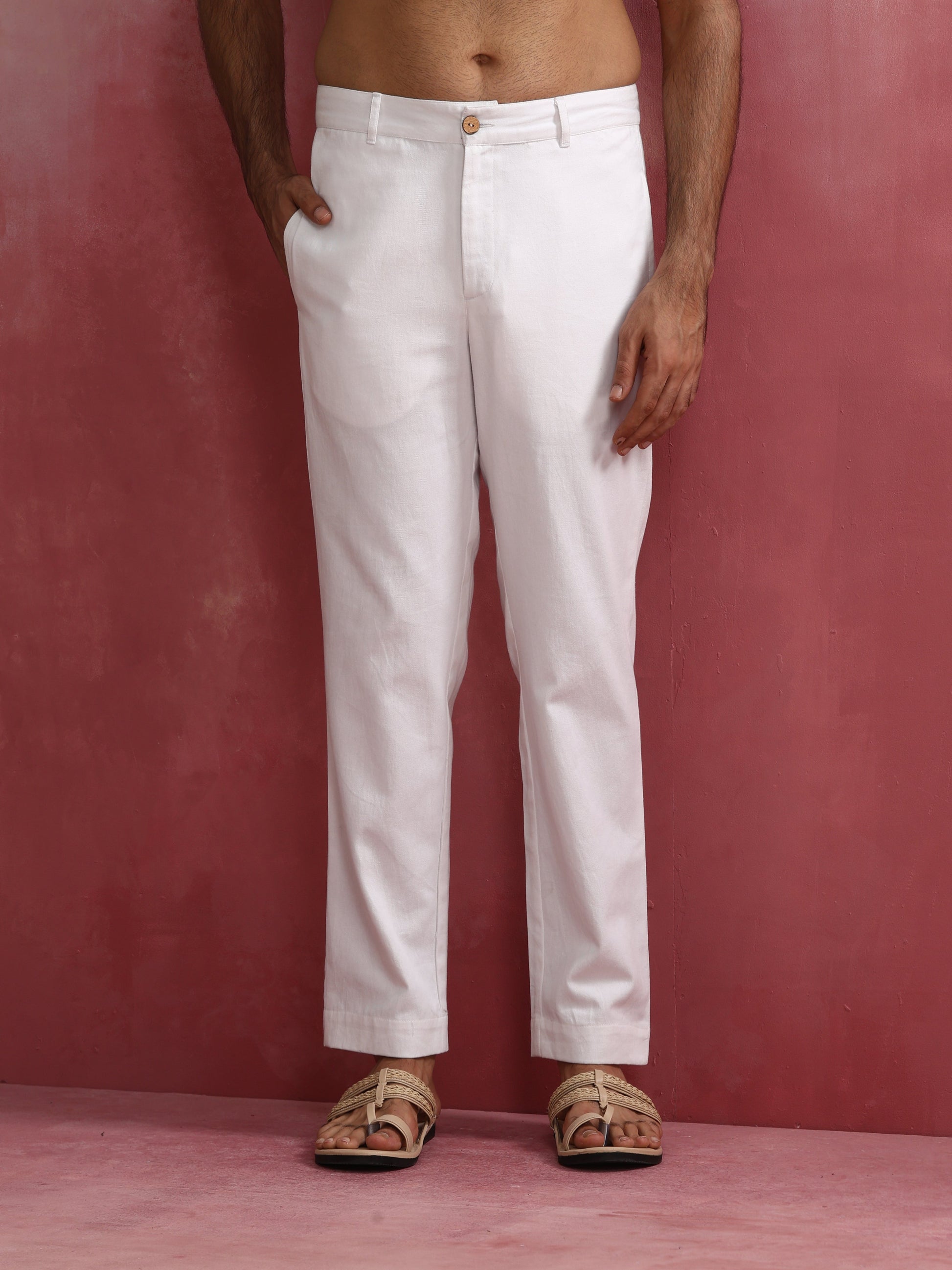 trueBrowns Men's White Cotton Twill Pants | Swadesiicart