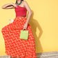 InWeave Women's Orange Bandhej Pleated Skirt - Swadesiicart