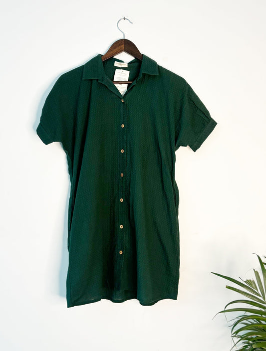 trueBrowns Dark Green Cotton Dobby Top | Swadesiicart