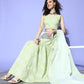 Ahalyaa Pure Cotton Green & White Printed Khari Print Ready to Wear Lehenga & Blouse With Dupatta | Swadesiicart