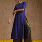 trueBrowns Spectrum Blue Gold Cotton High Slit Kurta Set | Swadesiicart