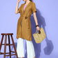 InWeave Women's Camel Brown Cream Pant Coord Set With Mauve Crop Top - Swadesiicart