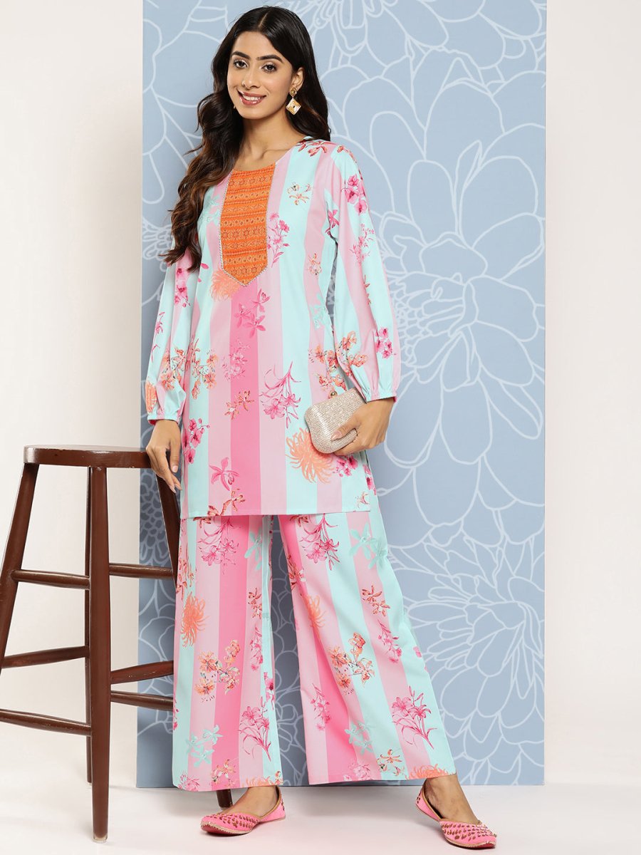 Ahalyaa Striped Ethnic Co-Ords - Swadesiicart
