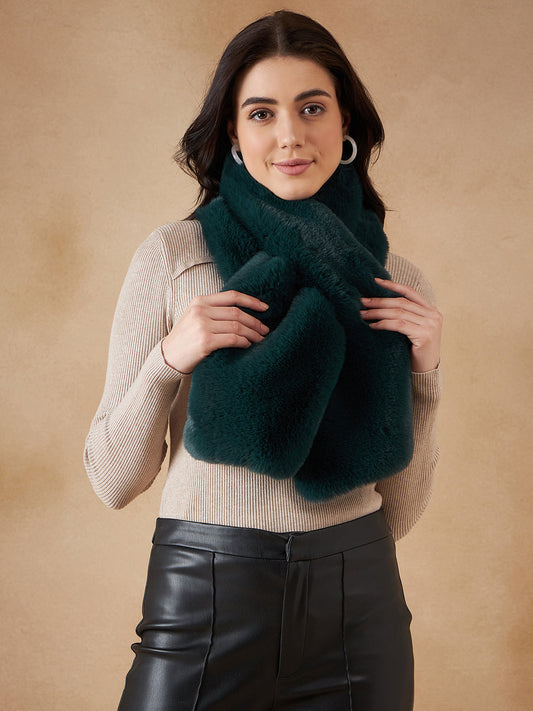 InWeave Women's Dark Teal Faux Fur Neck Warmer - Swadesiicart
