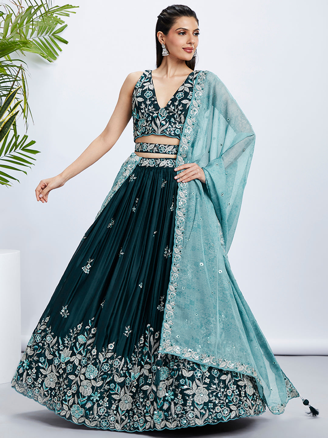 House of Panchhi Pink Net Cutdana, Sequins And Zarkan Embroidery Lehenga Choli & Dupatta | Swadesiicart