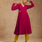 trueBrowns Rani Pink Velvet Embroidered Kurta | Swadesiicart