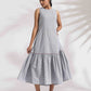 trueBrowns trueBrown Grey Cotton Stripe Tier Dress | Swadesiicart