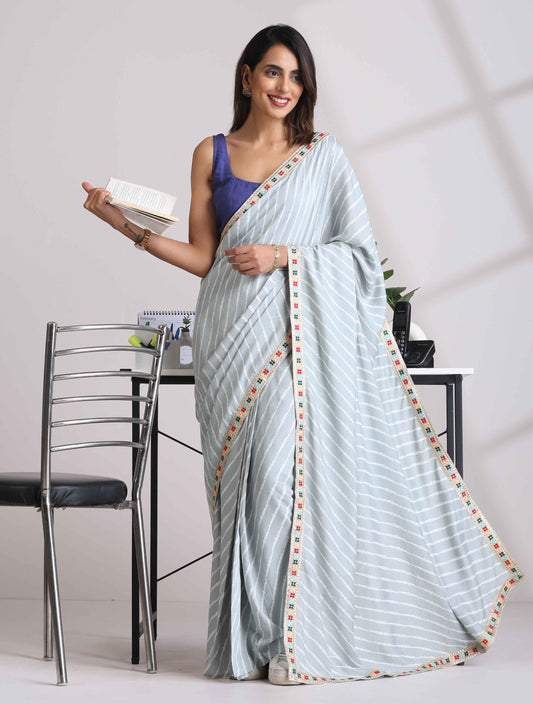 trueBrowns Grey Muslin Silk Saree | Swadesiicart