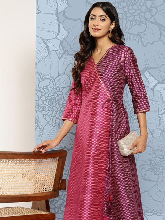Ahalyaa Colourblocked Printed Wrap Ethnic Dress | Swadesiicart