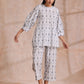 trueBrowns Grey On White Ikat Print Cotton Baggy Sleeve Co-Ord Set - Swadesiicart