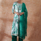 InWeave Women's White Teal Lurex Leaf Print Patch Gota Kurta Set W Teal Dupatta - Swadesiicart