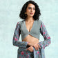 trueBrowns Grey Printed Sleeve Velvet Blouse | Swadesiicart