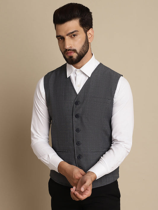 Even Apparels Men's Grey Waistcoat with welt pockets | Swadesiicart