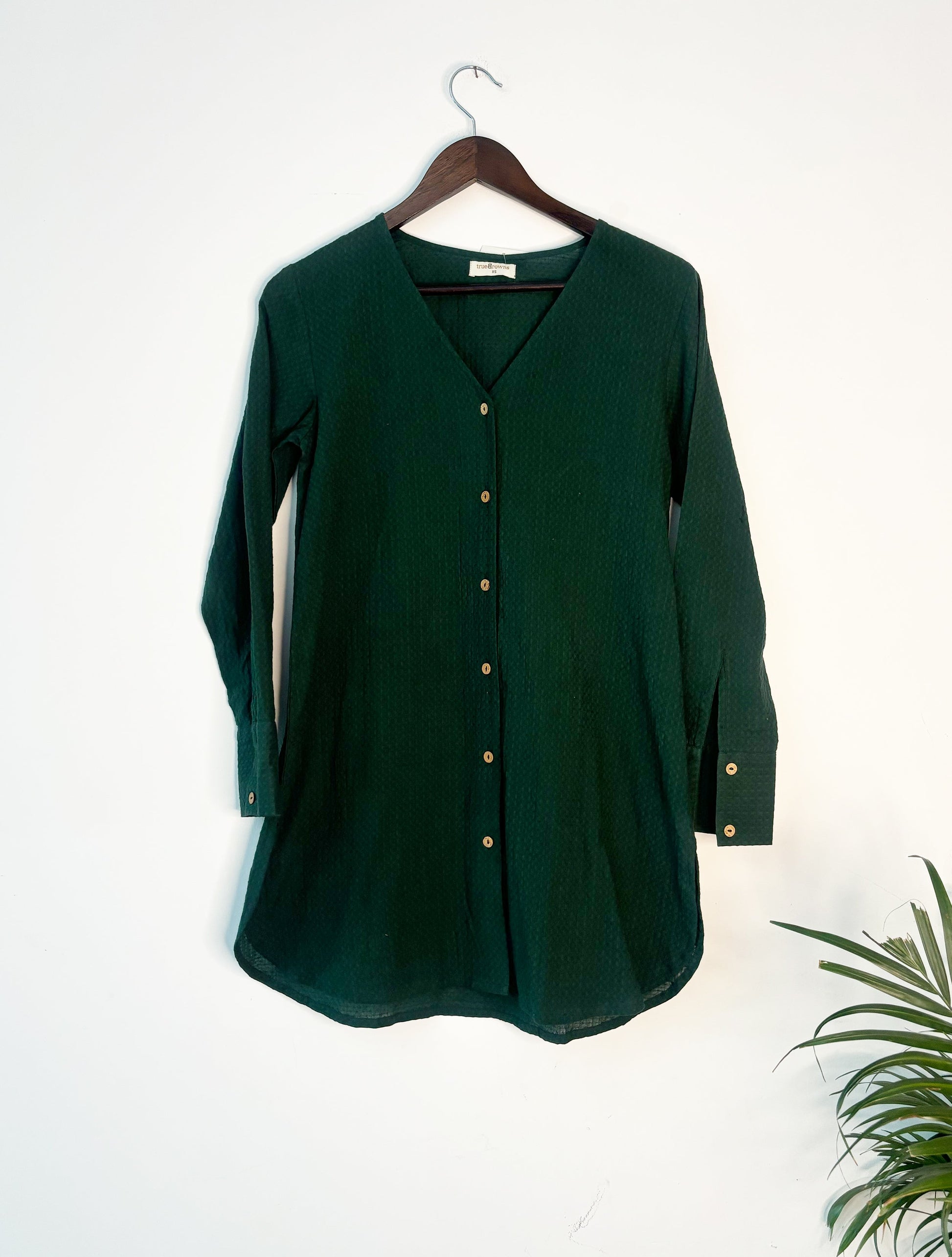trueBrowns Dark Green Dobby Top | Swadesiicart