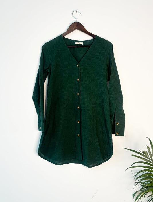 trueBrowns Dark Green Dobby Top | Swadesiicart
