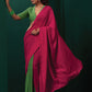 trueBrowns Green Pink Muslin Silk Ready to Wear Saree | Swadesiicart