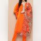 InWeave Women's Orange Organza Sleeve Kurta Set W Green Or Dupatta - Swadesiicart