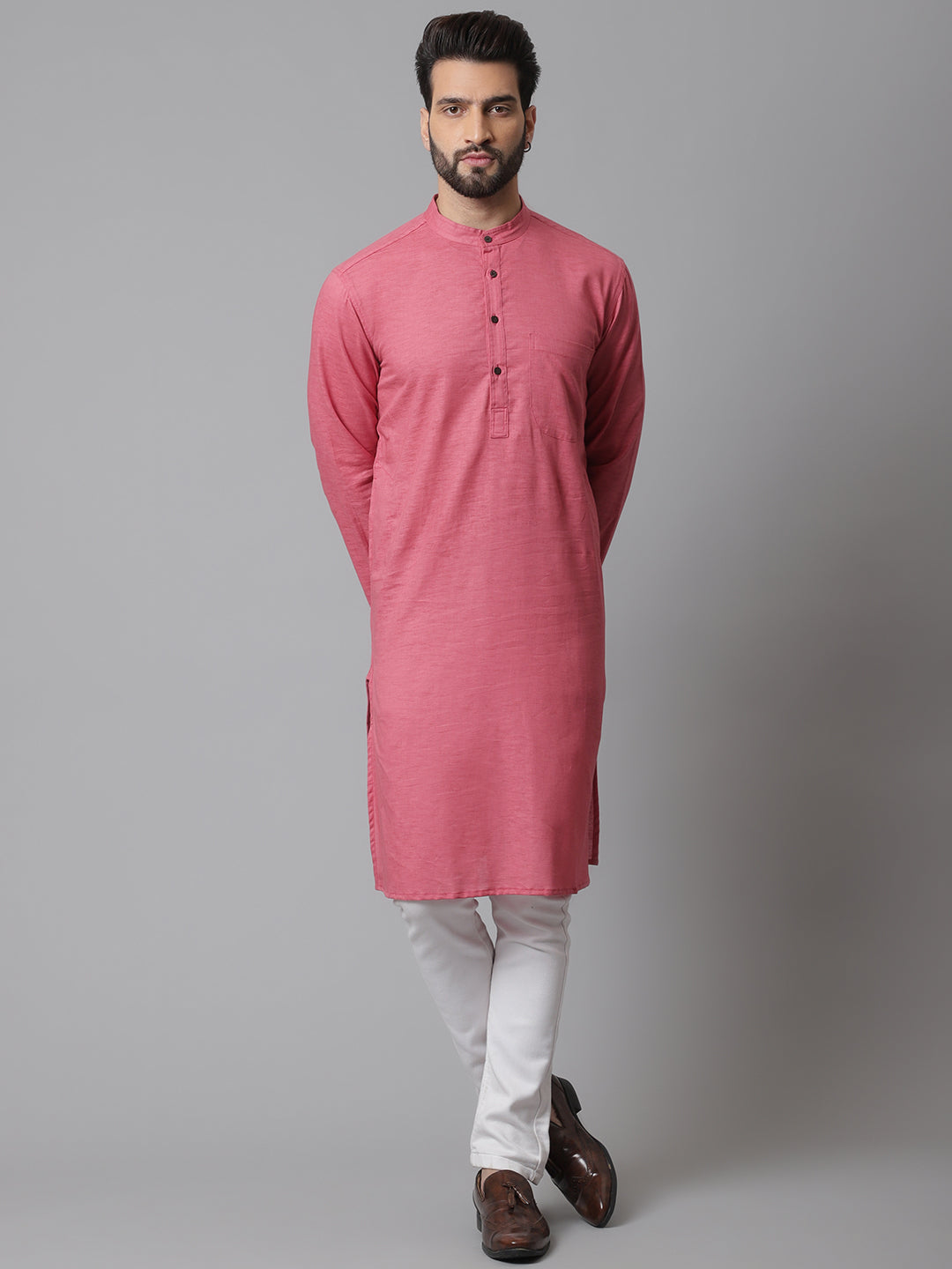 Even Apparels Rust Pure Cotton Kurta With Band Collar | Swadesiicart