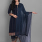 Indian Clothing Women's Navy Rayon Kurta Pant And Dupatta Set - NOZ2TOZ