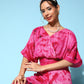 InWeave Women's Magenta Tie And Dye New Neckline Top Culottes Set - Swadesiicart