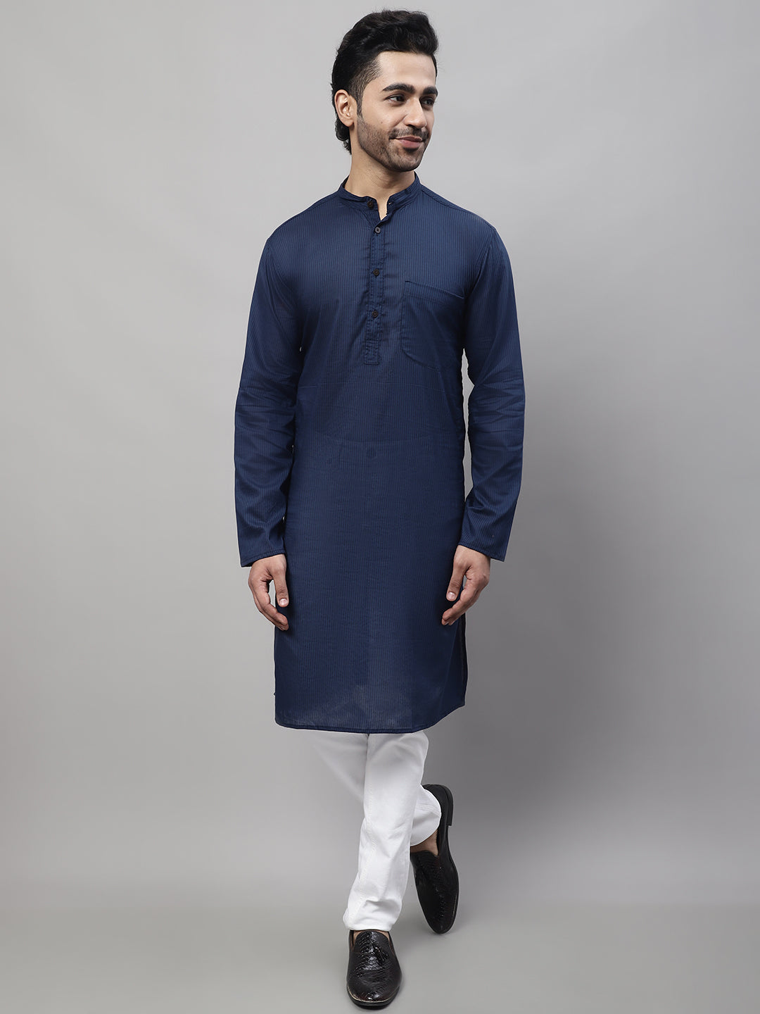 Even Apparels Blue Pure Cotton Kurta With Band Collar | Swadesiicart