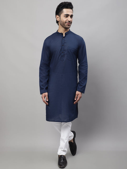 Even Apparels Blue Pure Cotton Kurta With Band Collar | Swadesiicart
