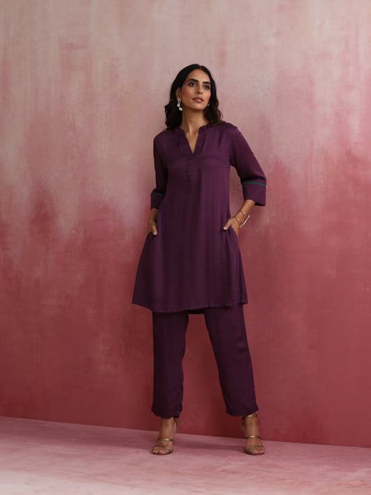 trueBrowns Purple Modal Kurta Co-ord Set - Swadesiicart
