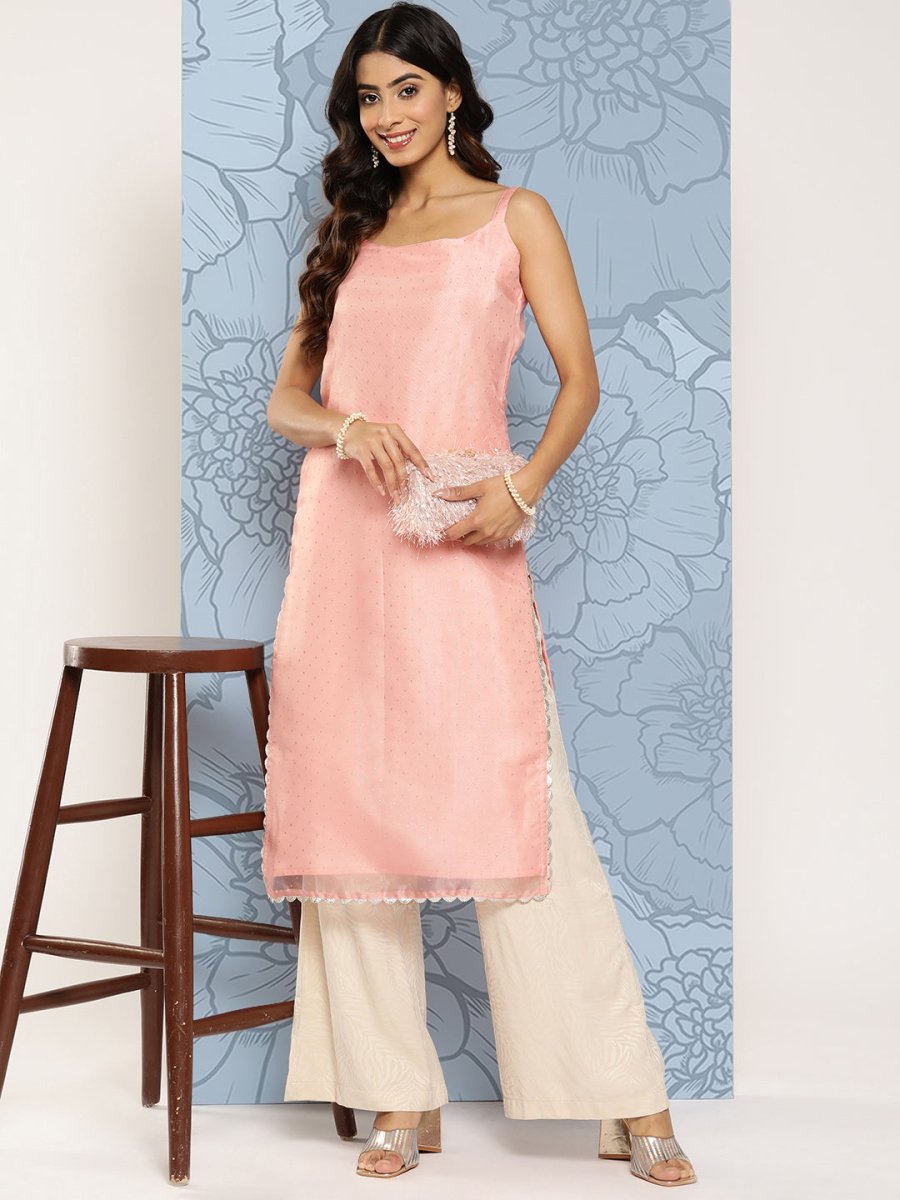 Ahalyaa Polka Dot Printed Organza Kurta | Swadesiicart