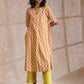 trueBrowns Lime Pink Zig-Zag Lines Print Cotton Kurta Pant Set | Relove | Swadesiicart