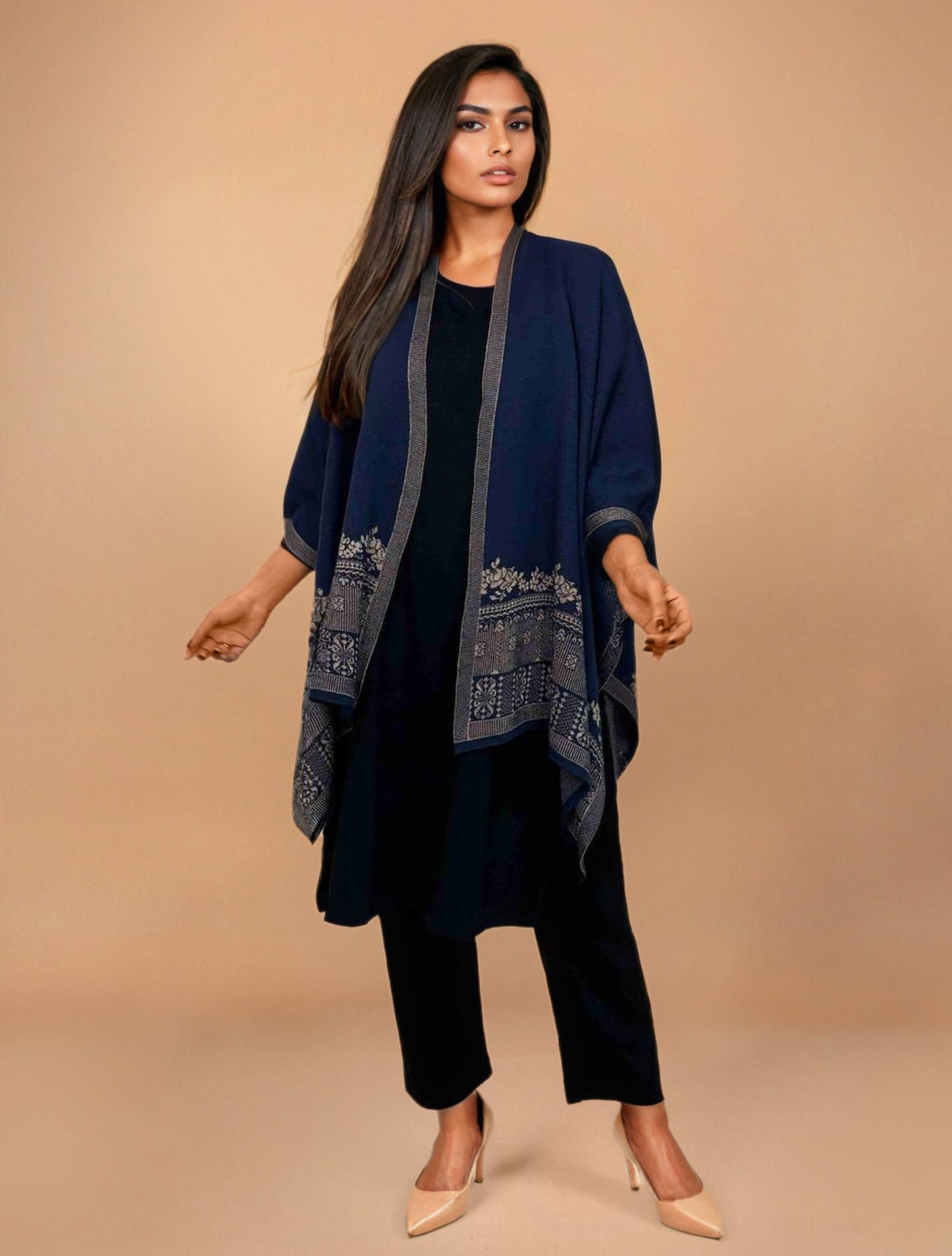 trueBrowns Blue Woollen Kaftan Cape | Swadesiicart