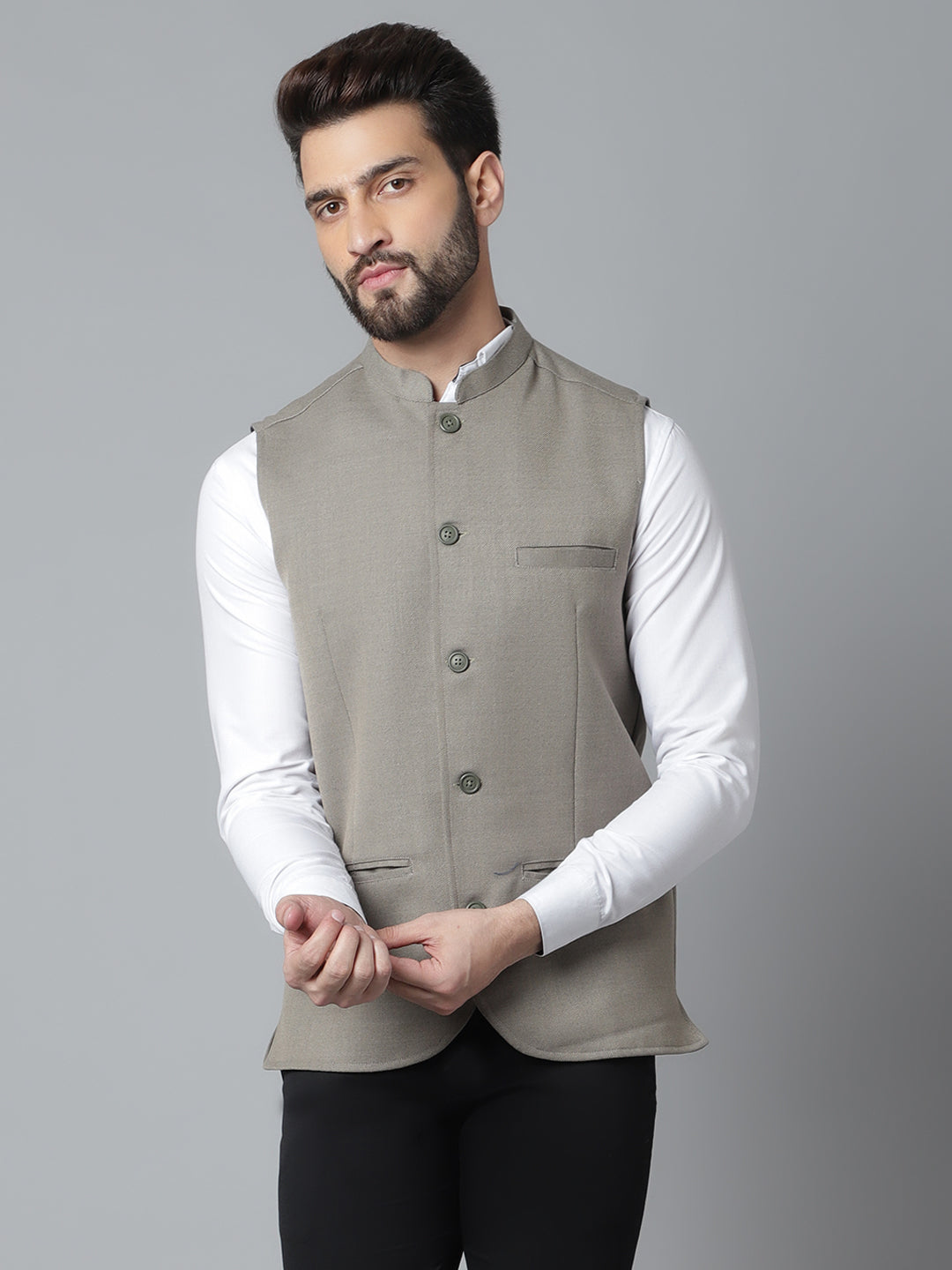 Even Apparels Men's Cream Nehru Jacket With Welt Pockets | Swadesiicart