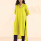trueBrowns Lime Cotton Dobby High-Low Kurta Pant Set | Swadesiicart