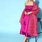 InWeave Purple Off Shoulder Silk Kurta Set -Pink Kota Bandhej Dupatta - Swadesiicart