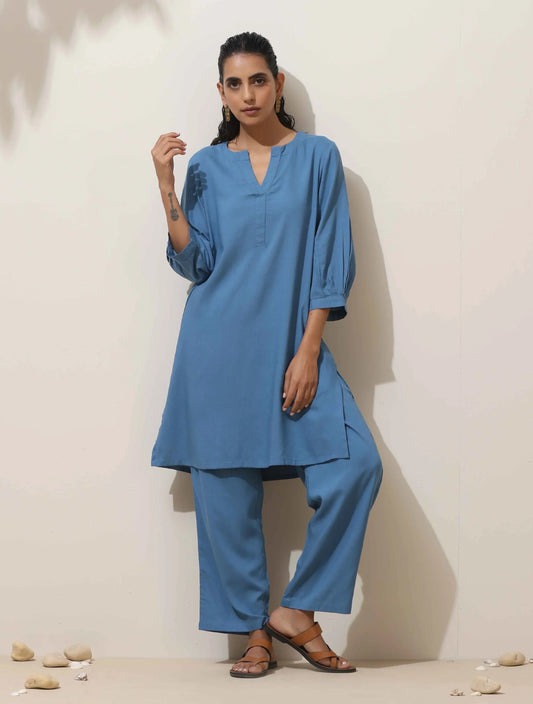 trueBrowns Blue Viscose Co-ord Set - Swadesiicart