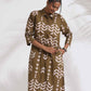 trueBrowns Olive Green Cotton Stripe Print Shirt Kurta Set | Swadesiicart