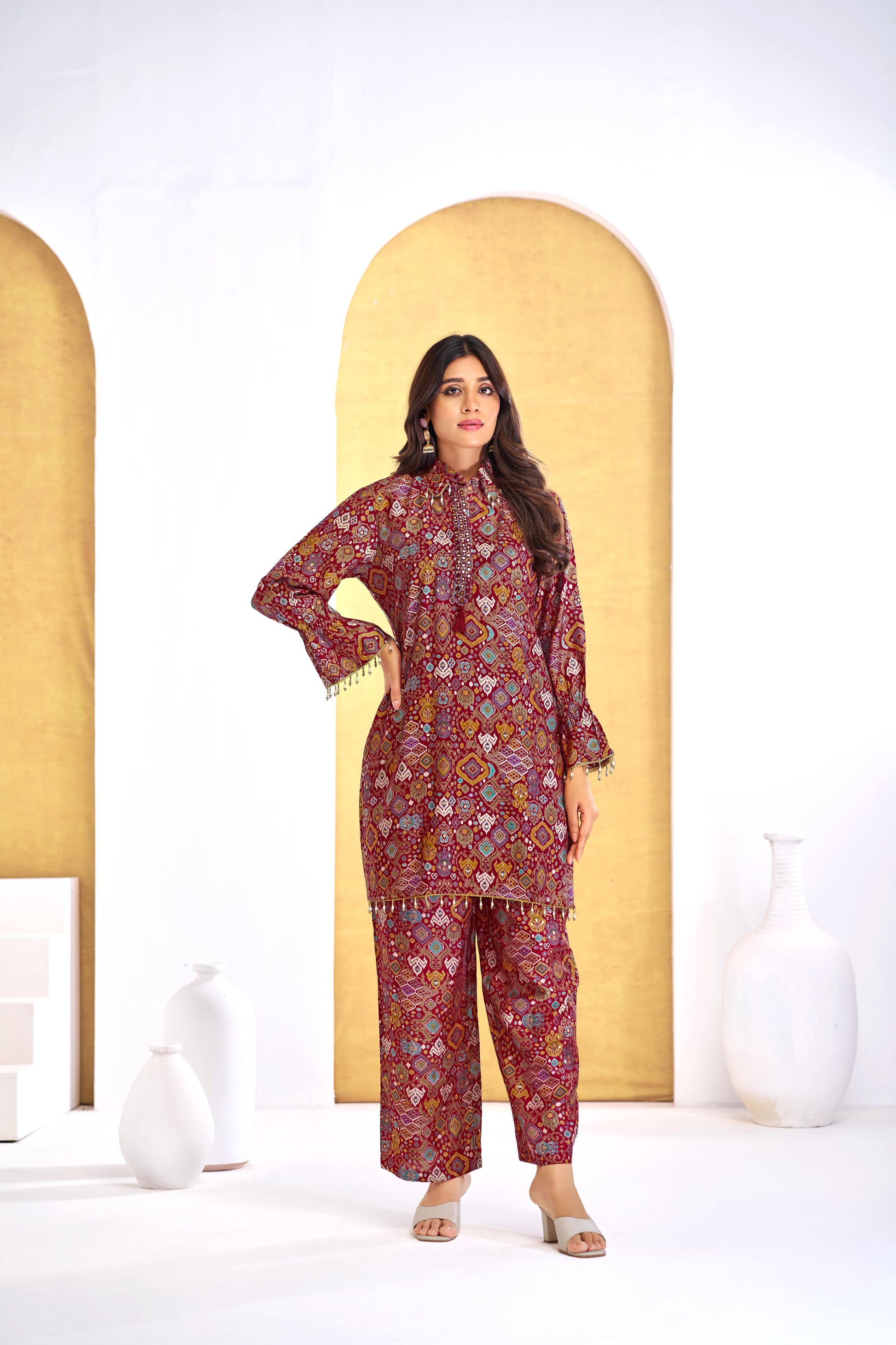 BulBul Pratiksha Red Co-Ord Set - Swadesiicart
