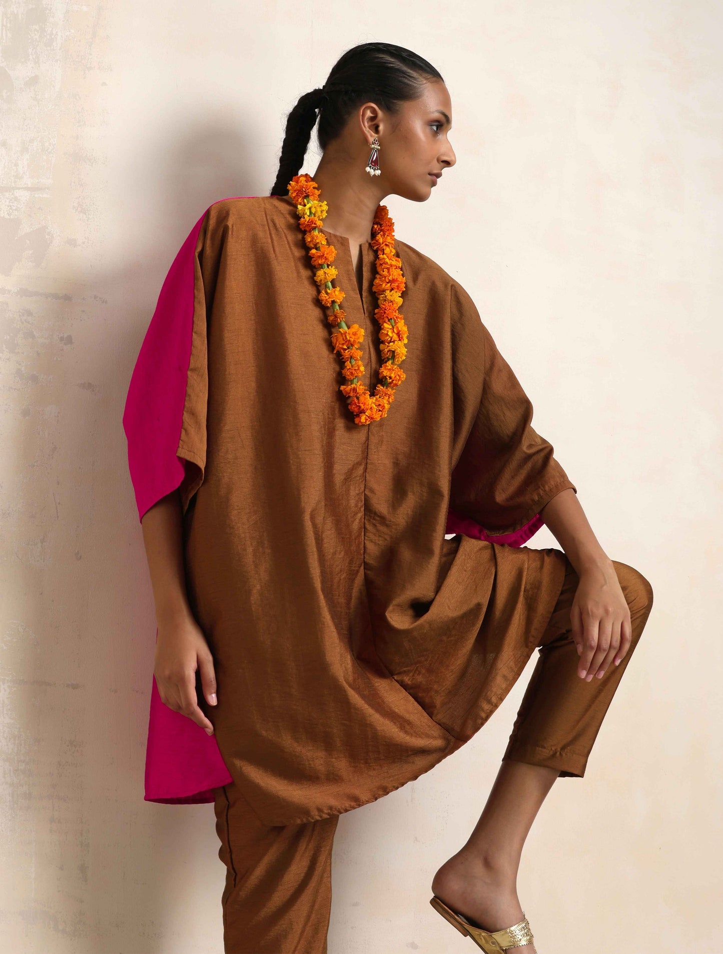trueBrowns Brown Silk Co-ord Set - Swadesiicart