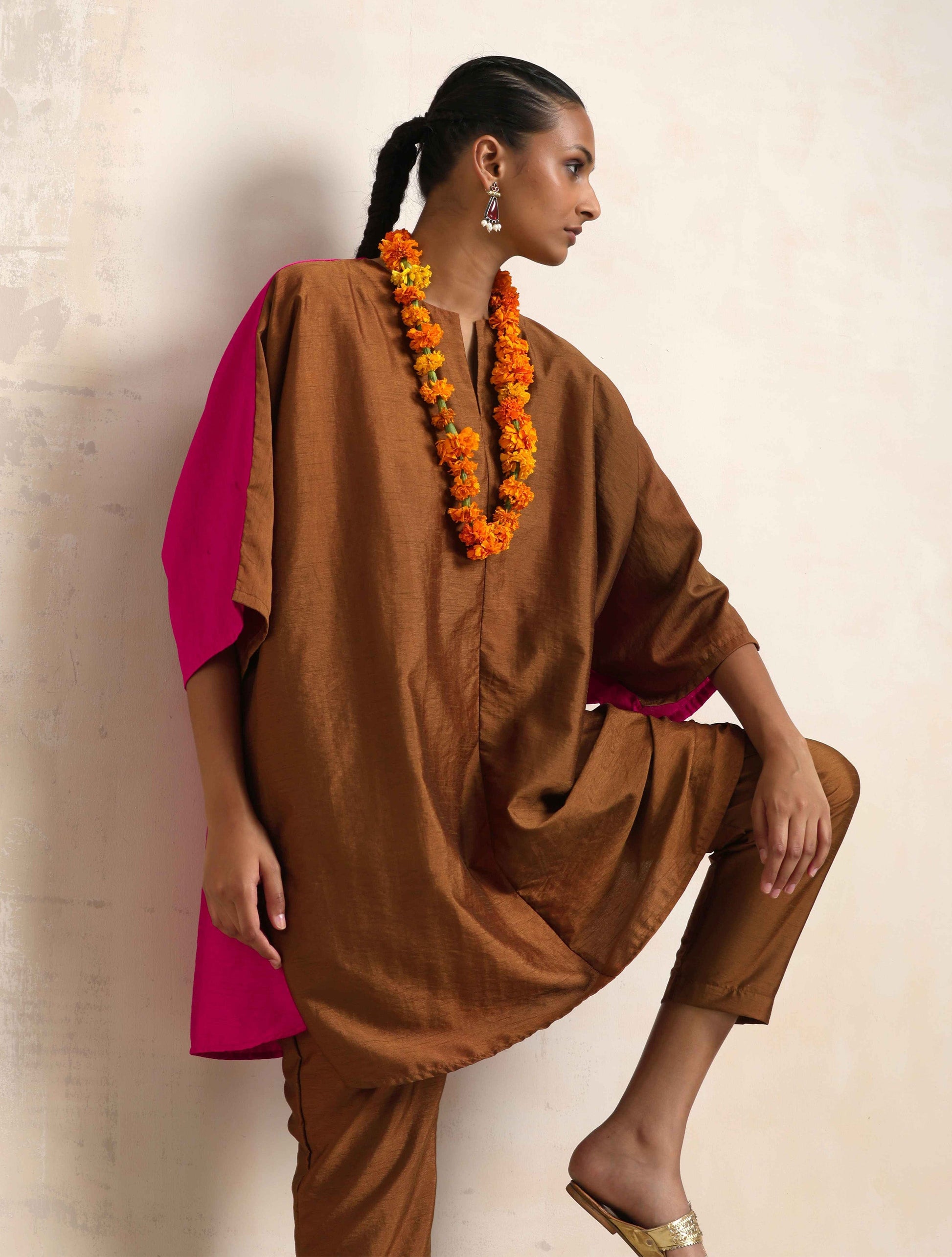 trueBrowns Brown Silk Co-ord Set - Swadesiicart