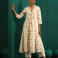 trueBrowns Ivory Multi Color Floral Cotton Front Gathered Kurta Pant Set | Swadesiicart