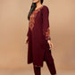 trueBrowns Maroon Embroidered Woollen Phiran Kurta Set | Swadesiicart