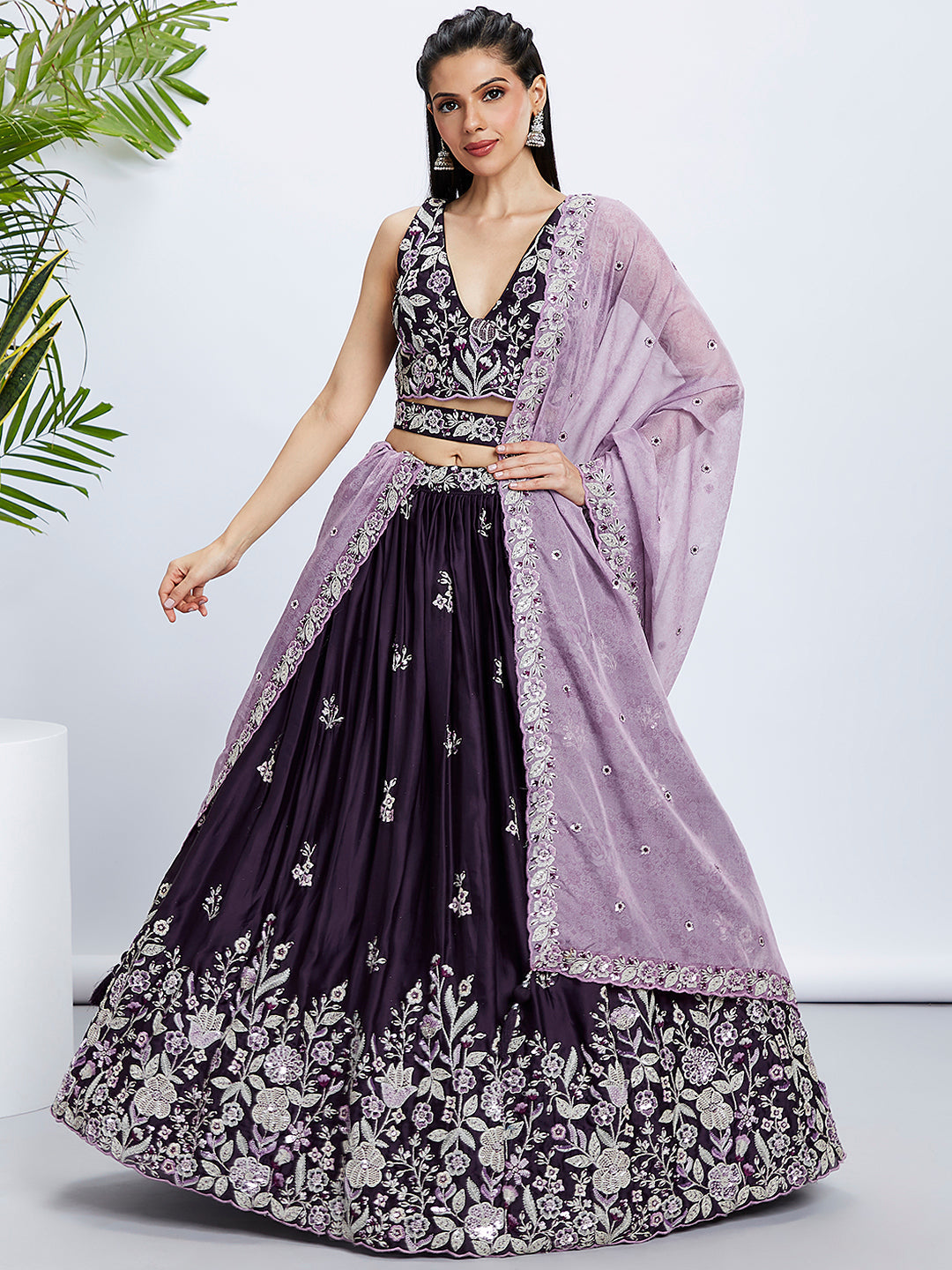 House of Panchhi Cream Net Cutdana, Sequins And Zarkan Embroidery Lehenga Choli & Dupatta | Swadesiicart