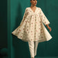 trueBrowns Ivory Multi Color Cotton Yoke Gathered Co-ord Set - Swadesiicart