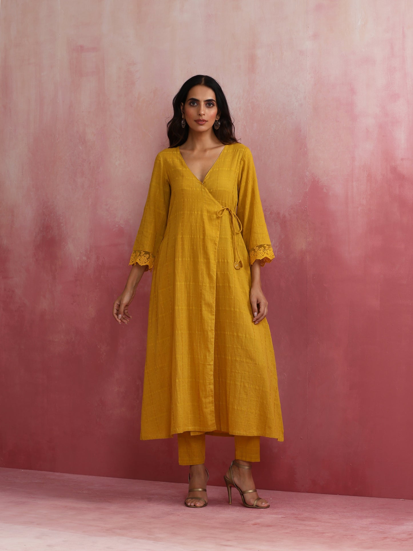 trueBrowns Mustard Cotton Dobby Kurta Set | Swadesiicart