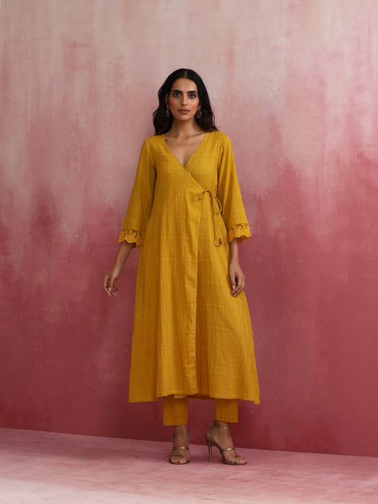 trueBrowns Mustard Cotton Dobby Kurta Set | Swadesiicart