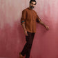 trueBrowns Men's Brown Cotton Mandarin Collar Stylized Kurta | Swadesiicart